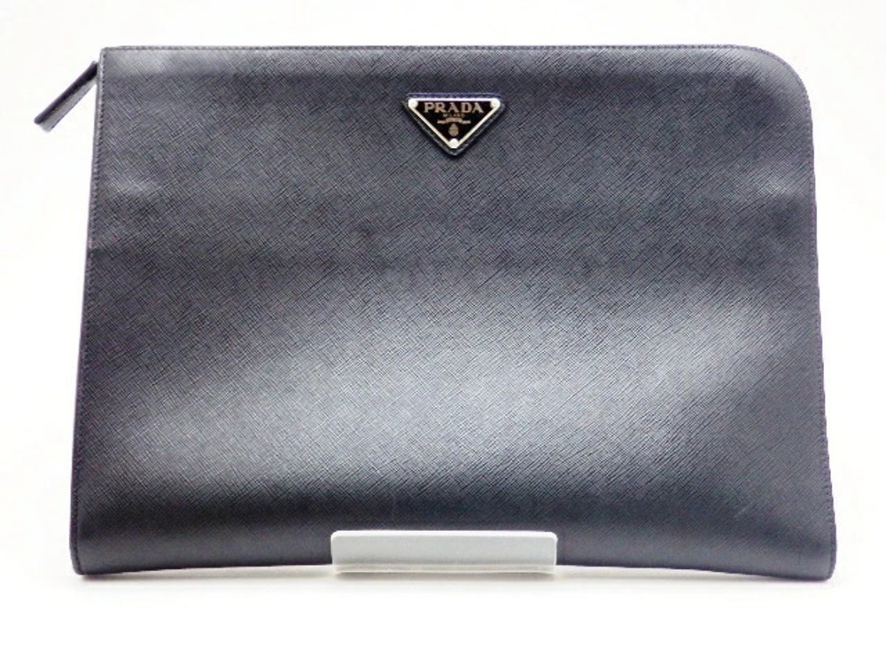 Prada clutch bag Saffiano leather embossed black
